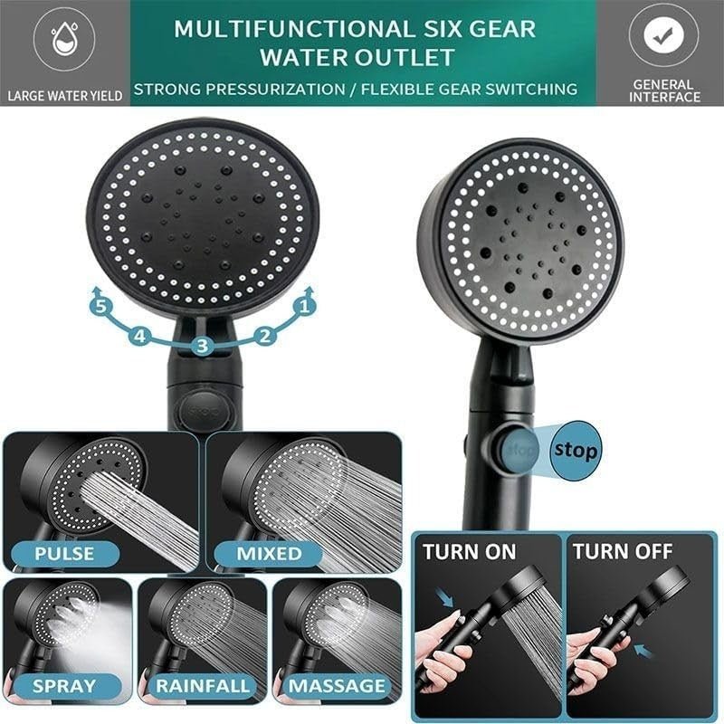 Bath Shower Head High Pressure 5 Mode Large Chrome Handset Heads Water Saving UK - LIFEHACKSHOP