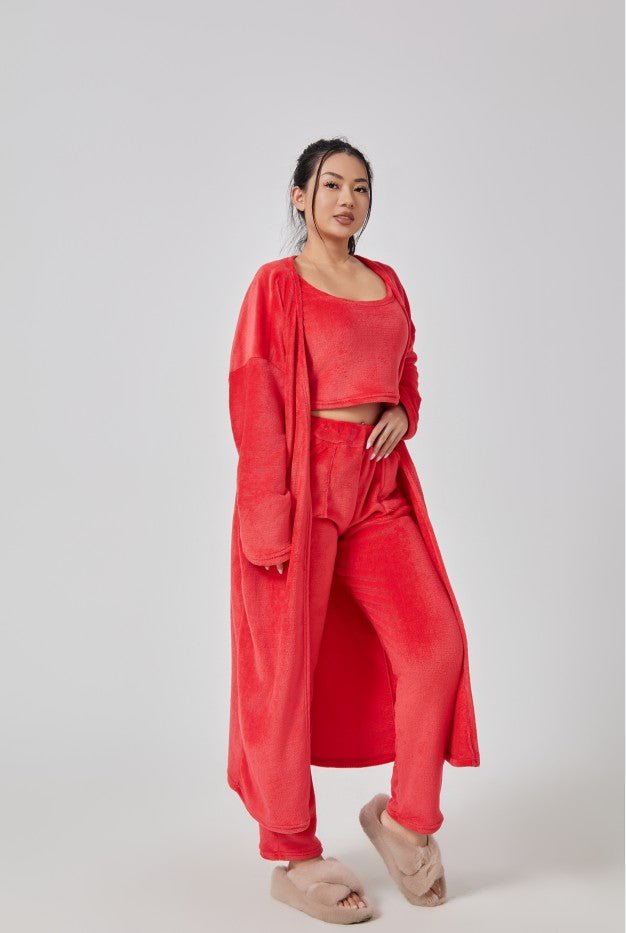 Cozy Pajama Set, 3 Piece Lounge Set, Cute Loungewear, Warm Suit Sets, Matching Set, Lounge Set, 3 Piece Pant Sets, Women Winter Dress - LIFEHACKSHOP