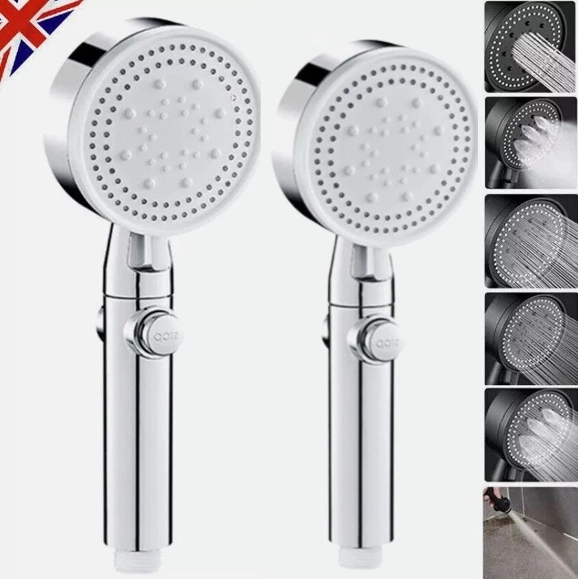 Bath Shower Head High Pressure 5 Mode Large Chrome Handset Heads Water Saving UK - LIFEHACKSHOP