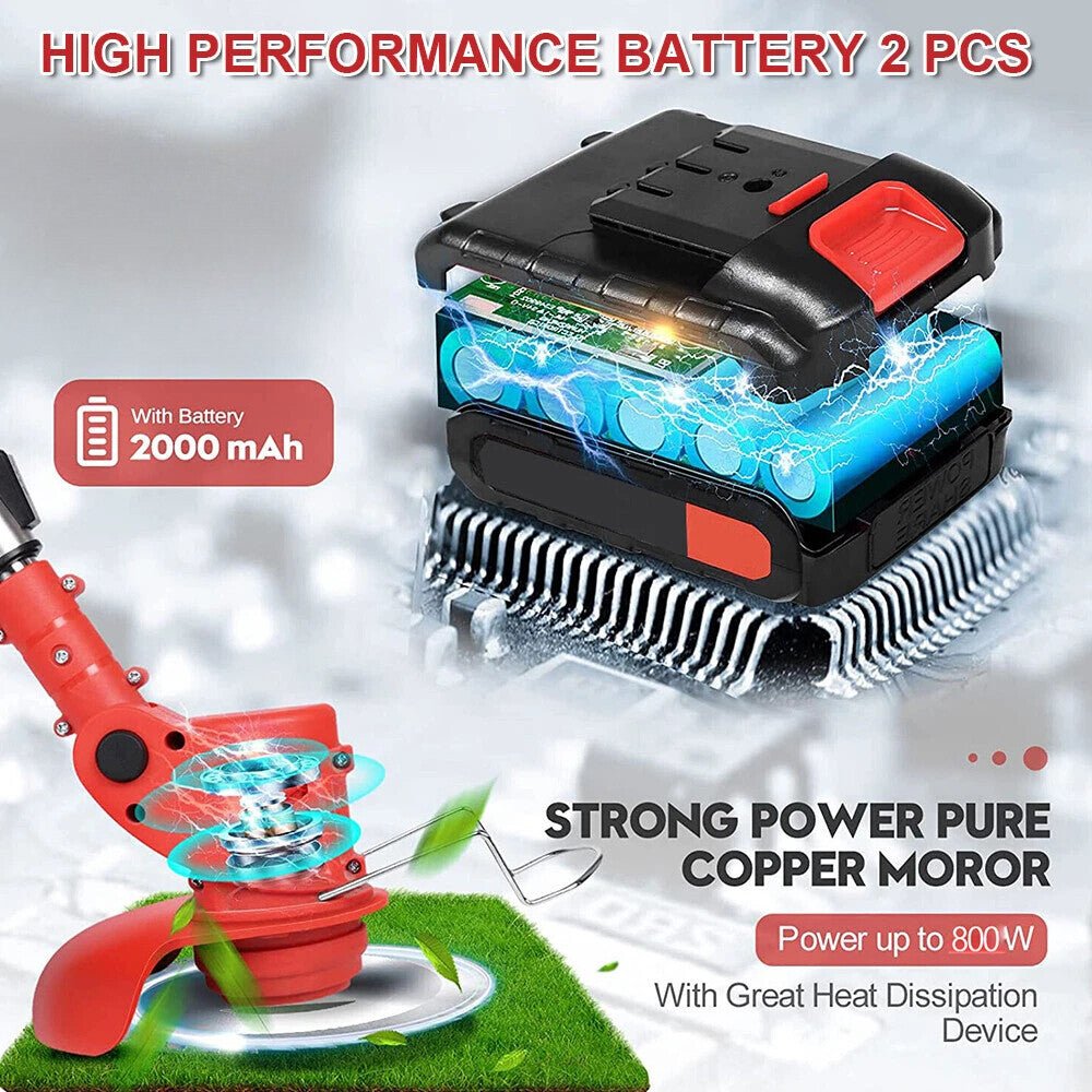 24V Cordless Electric Strimmer Grass Trimmer Weed Cutter Garden Edger 2 Battery - LIFEHACKSHOP