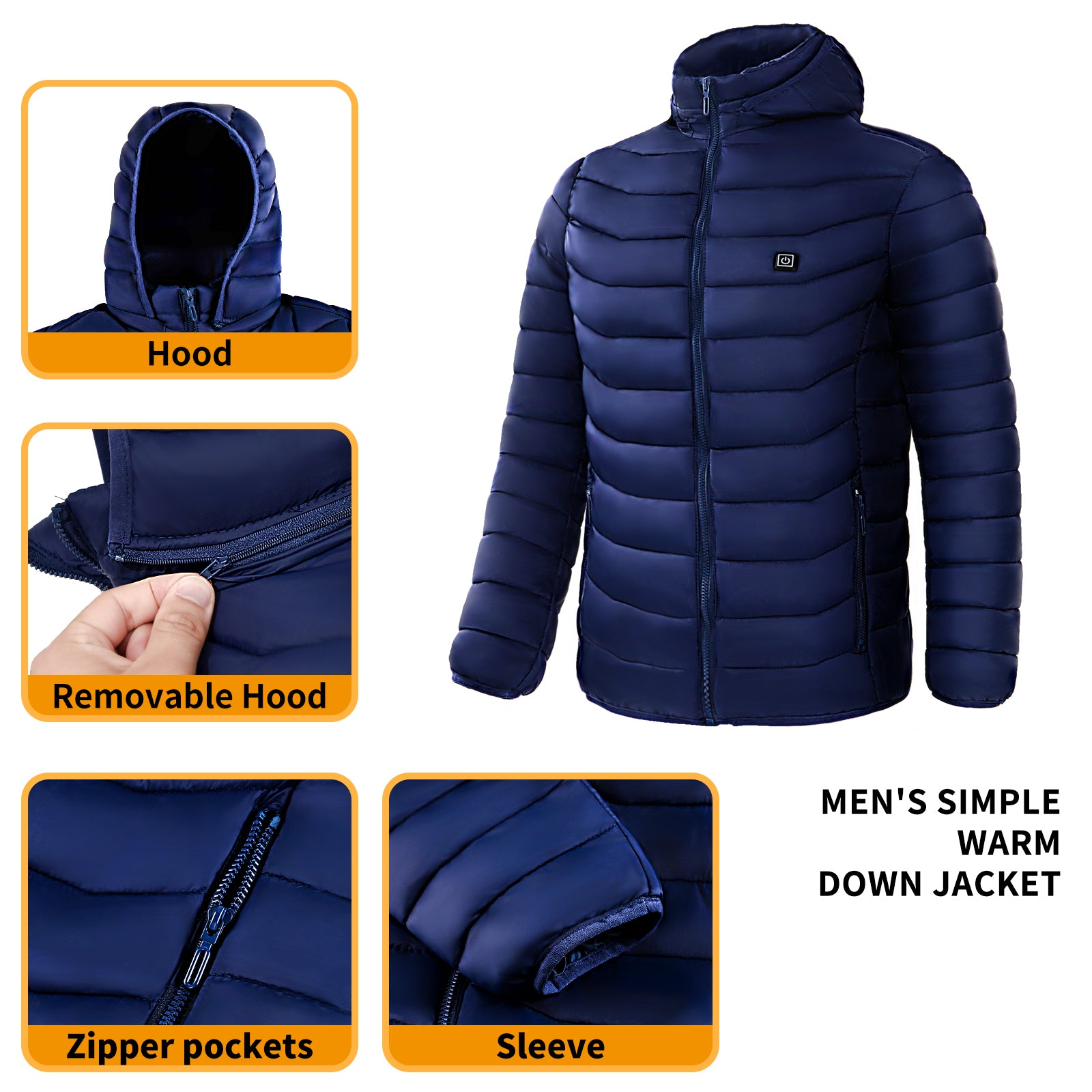 Men Heated Puffer Jacket Electric Heating Coat Insulated Hood Windbreaker 9Heat Zones - LIFEHACKSHOP