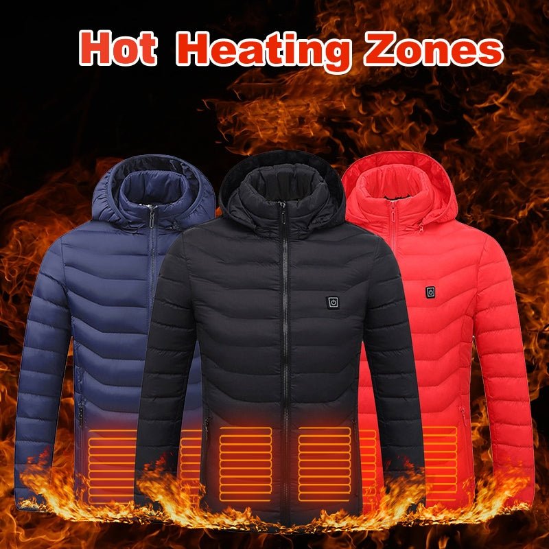 Men Heated Puffer Jacket Electric Heating Coat Insulated Hood Windbreaker 9Heat Zones - LIFEHACKSHOP