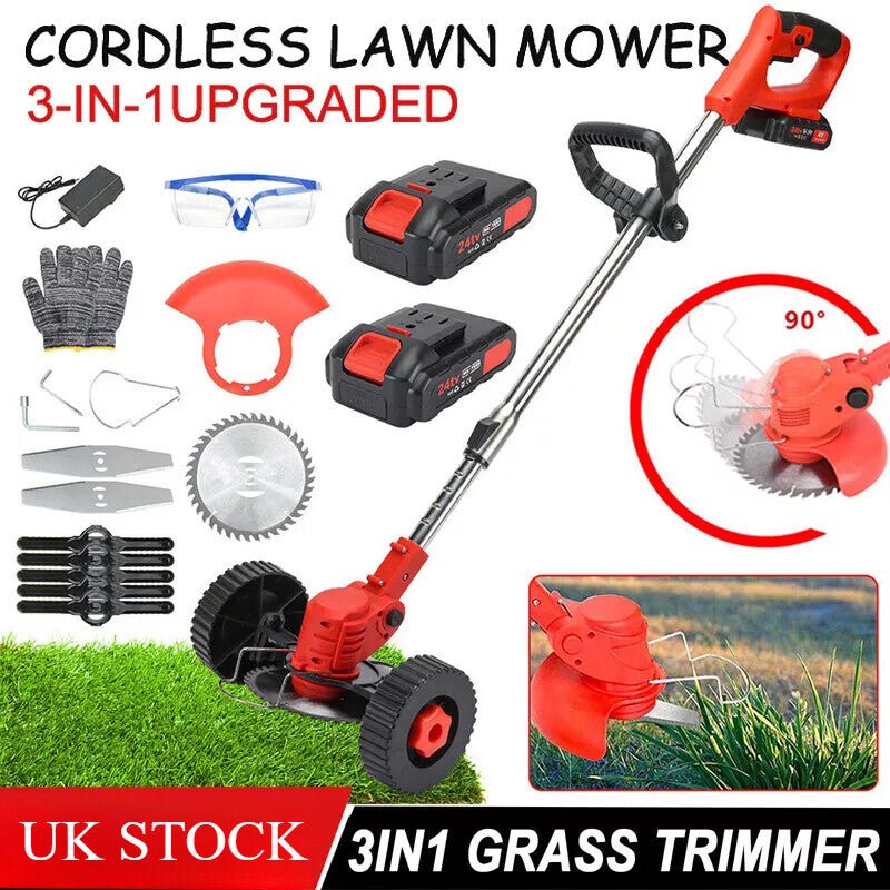 24V Cordless Electric Strimmer Grass Trimmer Weed Cutter Garden Edger 2 Battery - LIFEHACKSHOP