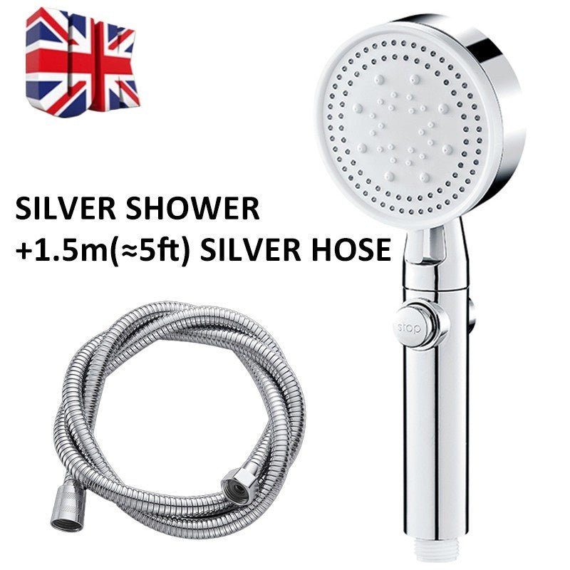 Bath Shower Head High Pressure 5 Mode Large Chrome Handset Heads Water Saving UK - LIFEHACKSHOP