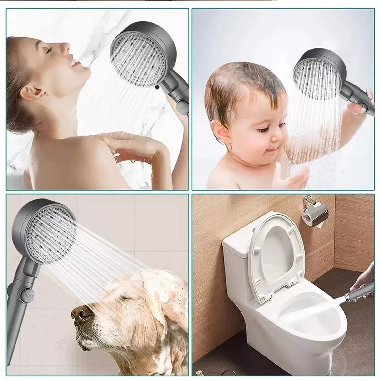 Bath Shower Head High Pressure 5 Mode Large Chrome Handset Heads Water Saving UK - LIFEHACKSHOP