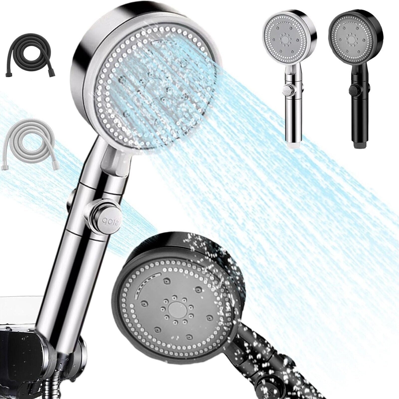Bath Shower Head High Pressure 5 Mode Large Chrome Handset Heads Water Saving UK - LIFEHACKSHOP