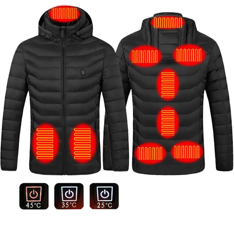 Men Heated Puffer Jacket Electric Heating Coat Insulated Hood Windbreaker 9Heat Zones - LIFEHACKSHOP