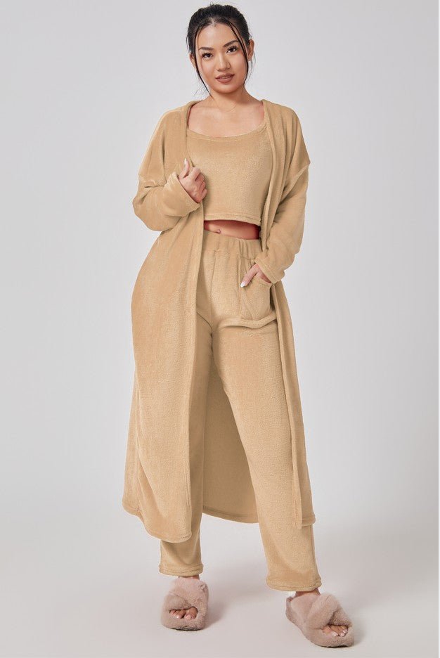 Cozy Pajama Set, 3 Piece Lounge Set, Cute Loungewear, Warm Suit Sets, Matching Set, Lounge Set, 3 Piece Pant Sets, Women Winter Dress - LIFEHACKSHOP