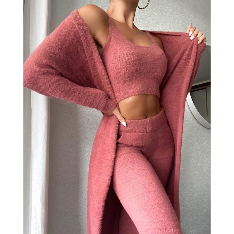 Cozy Pajama Set, 3 Piece Lounge Set, Cute Loungewear, Warm Suit Sets, Matching Set, Lounge Set, 3 Piece Pant Sets, Women Winter Dress - LIFEHACKSHOP