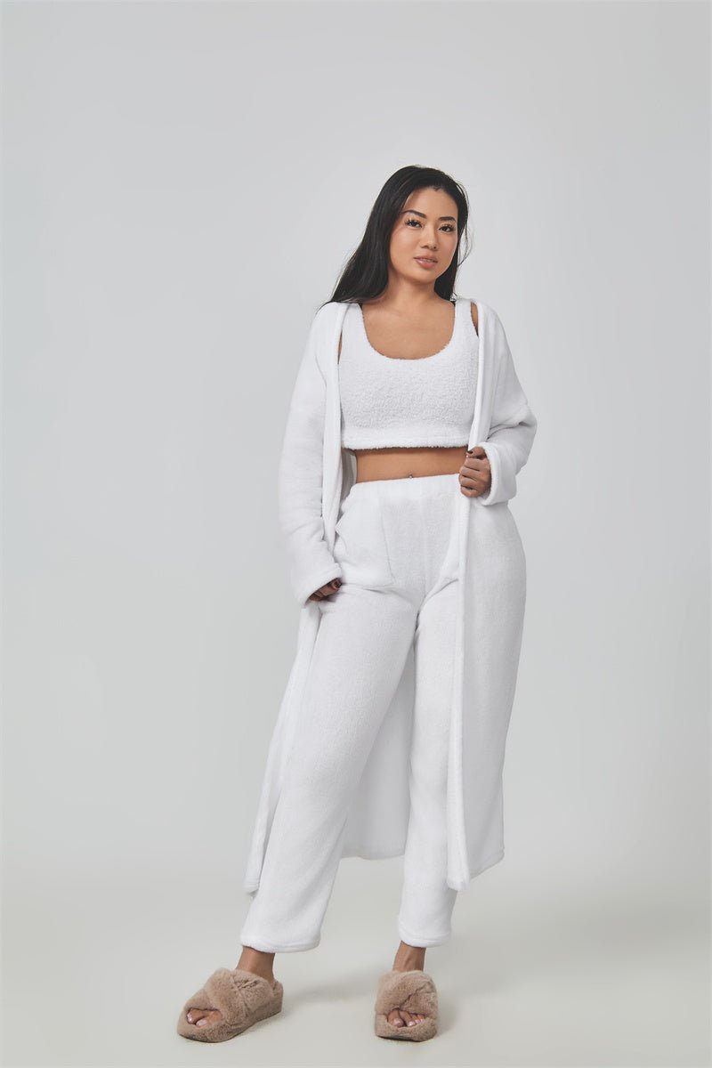 Cozy Pajama Set, 3 Piece Lounge Set, Cute Loungewear, Warm Suit Sets, Matching Set, Lounge Set, 3 Piece Pant Sets, Women Winter Dress - LIFEHACKSHOP